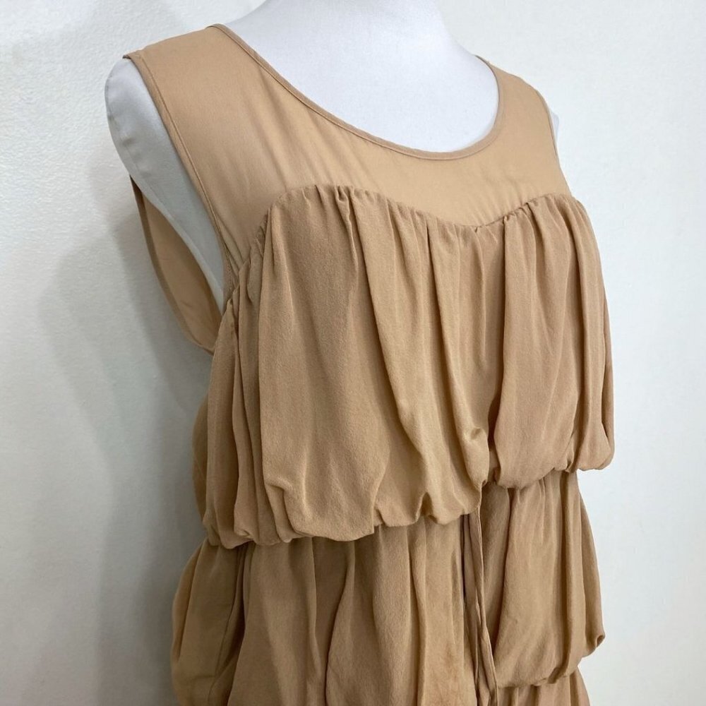 NWT ZARA BEIGE NUDE 100% SILK PUFFY LAYERED MINI SLEEVELESS DRESS - XS - Picture 5 of 9